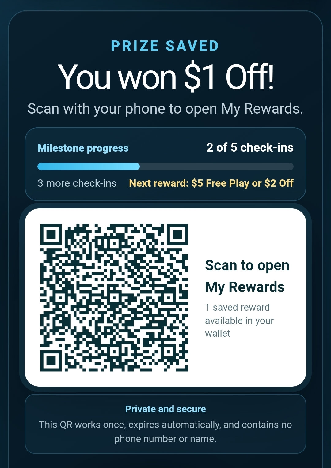 Customer rewards wallet showing guaranteed milestone progress